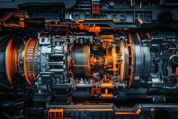 Poster - A detailed view of a large train engine's exterior, highlighting its design and features