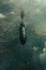 Poster - A jet aircraft in flight with visible smoke trail, suitable for transportation or action scenes