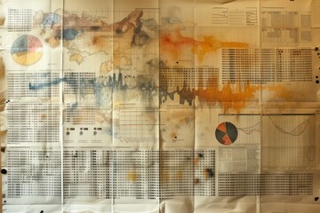 Aufkleber - bunch of papers with different colored circles, Arecharts showing the distribution of resources or expenses