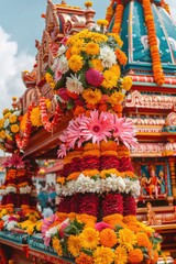 Poster - A bouquet of colorful flowers placed on the rooftop of a building, possibly as a surprise or decoration