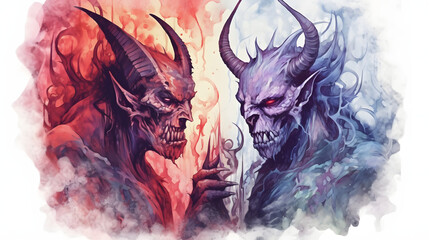 Wall Mural - Demons Fantasy Watercolor Style