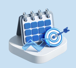 Poster - 3d rendering of calendar with growth arrow and target. stylized simple 3d icon of calendar. 3d illustration for business	