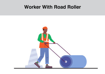 Worker With Road Roller illustration