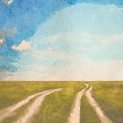 Wall Mural - in the fields, old retro background