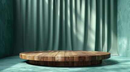 Aufkleber - Wooden podium in green clean room. Minimalism background for products cosmetics, food or jewellery