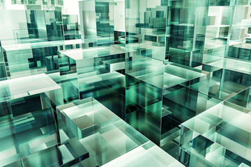 Wall Mural - A closeup view of translucent green cubes arranged in a geometric pattern