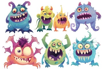 Poster - Group of cartoon monsters with various facial expressions