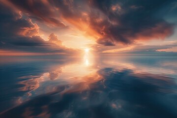 Aufkleber - sunset over the ocean with clouds, beautiful sunset over calm ocean
