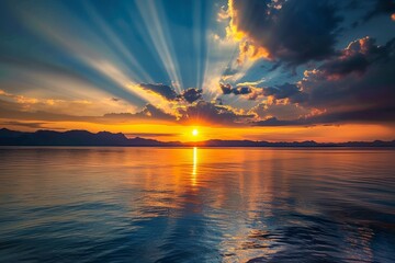 Aufkleber - sunset over the ocean with clouds, beautiful sunset over calm ocean