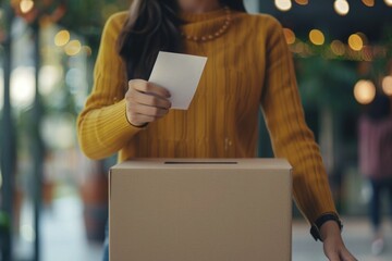 Poster - A woman sorts papers into a file box