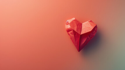 Poster - Paper heart resting on a pastel coral background, vibrant and playful, [paper heart pastel], [youthful love]