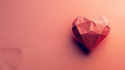 Poster - Paper heart resting on a pastel coral background, vibrant and playful