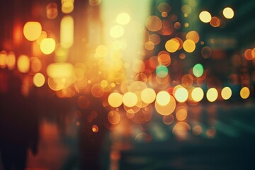 Poster - blurry photo of blue and yellow background, bokeh background with sparkling city lights, capturing the energy of urban life