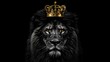 © waqar - Majestic lion king wearing golden crown on dark background