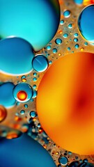 Wall Mural - A Vibrant Abstract Close-Up Image Of Oil And Water Bubbles Mixing Together