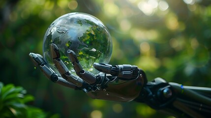 A Robotic Hand Holds a Glass Globe, Representing the Future of Our Planet