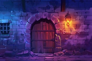 Poster - Illustration of a door in a stone wall