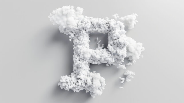 Capital letter P made of clouds or soft cotton. Fluffy airy style. Scrapbook activity. Generative AI