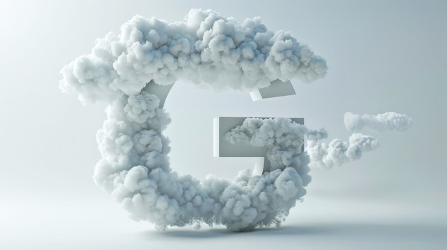 Capital letter G made of clouds or soft cotton. Fluffy airy style. Scrapbook activity. Generative AI