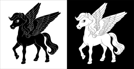 Sticker - A Pegasus horse with wings cartoon mythological animal from Greek myth illustration