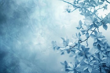 Poster - blue flower is in the middle of picture, calming blue background, evoking feelings of serenity and tranquility