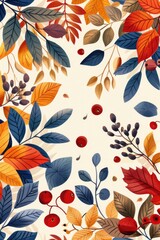 Poster - A natural design featuring various types of leaves and berries on a white background, suitable for use in designs related to nature, wellness, or environmental themes