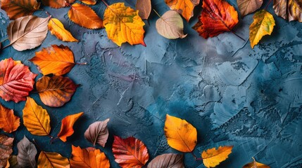 Aufkleber - A collection of vibrant leaves on a calm blue background