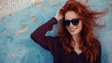 Wall Mural - The red-haired woman in sunglasses