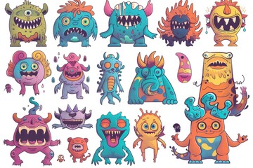Poster - Colorful cartoon characters with various facial expressions, perfect for illustrations and designs