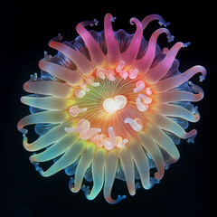 colourful sea anemone isolated on black background