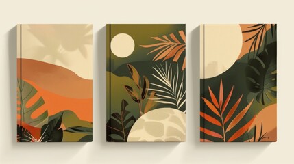 Aufkleber - Three colorful paintings of tropical plants, ideal for decorating interior spaces or illustration purposes