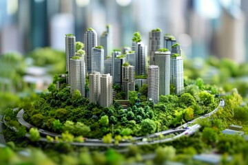 Aufkleber - city with many tall buildings and trees, cityscape showing the harmony between urban development and green spaces