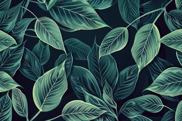 Poster - A group of green leaves against a dark background