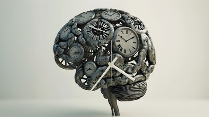 brain clockon white background 3D randering. 