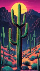 saguaro cactus forest retro neon