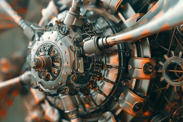 Poster - close up of metal object with gears, close-up, detailed representation of wind turbine, highlighting the intricate mechanical parts