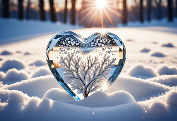 Wall Mural - crystal heart snow glinting cold winter light love concept high resolution high details vibrant