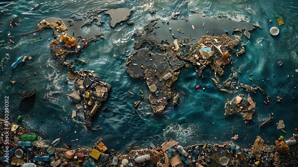 World of plastic - map made of plastic bottles, ecology and ...