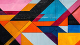 Close-up of intersecting geometric shapes with bold colors and sharp lines