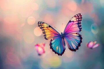 Poster - butterfly flying over flower field, colorful butterfly flits past, its delicate wings carrying it on the breeze