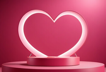 Wall Mural - minimalistic heart display pink podium valentine day love theme high resolution high details vibrant