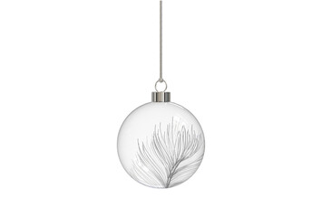Wall Mural - christmas ball transparent glossy glass with silver down feather design, hanging from top 3d renderi