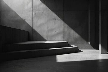 Fototapete - concrete wall with staircase and shadow, Concrete backgrounds in cool gray tones, perfect for minimalist and modern designs