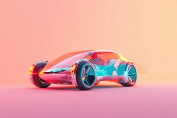 Fototapete - futuristic car with red and blue interior, contemporary 3D icon featuring futuristic car
