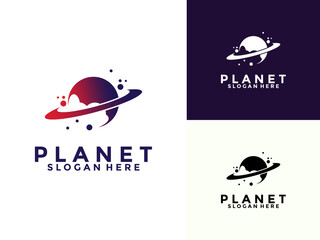 Creative planet logo design with modern concept, galaxy logo vector icon illustration