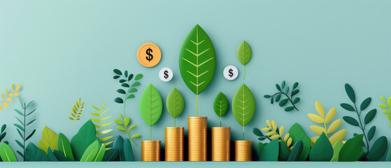 Icons of sustainable finance, green bonds, renewable energy in flat design