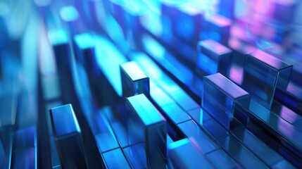 Poster - Abstract 3D bar charts with rising segments, highlighting financial performance.