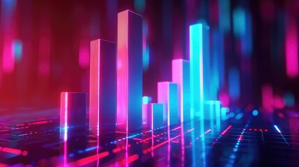 Poster - Abstract 3D bar graph with glowing segments, symbolizing business data visualization.