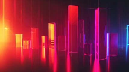 Poster - Abstract 3D bar graph with glowing segments, symbolizing business data visualization.