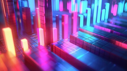 Poster - Abstract 3D bar graph with glowing segments, symbolizing business data visualization.